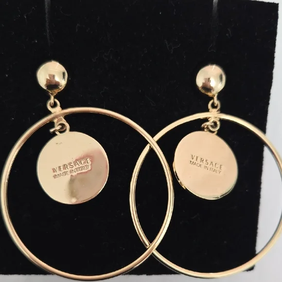 VERSACE Gold Hoop Earrings with Medallion - Picture 5 of 5